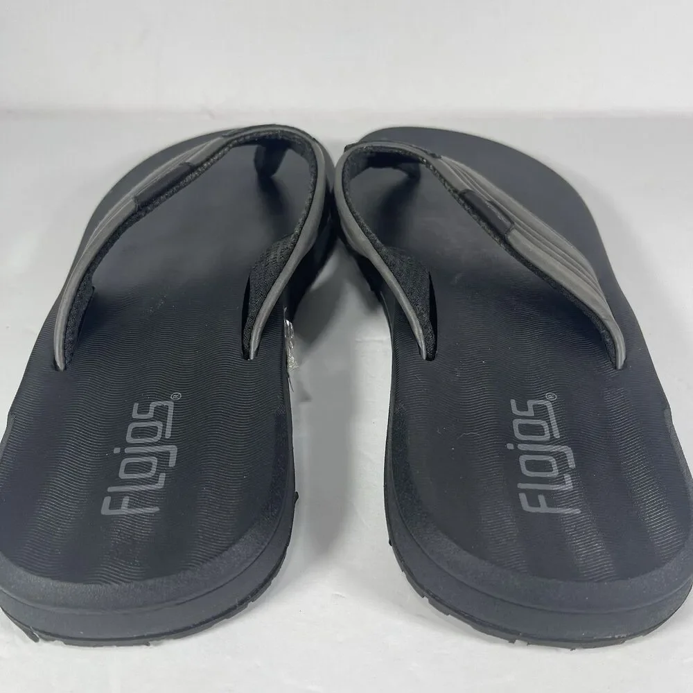 Flojos Men's Black Gray Thong Sandals Flip Flops Comfort Slides Size 12 Beach